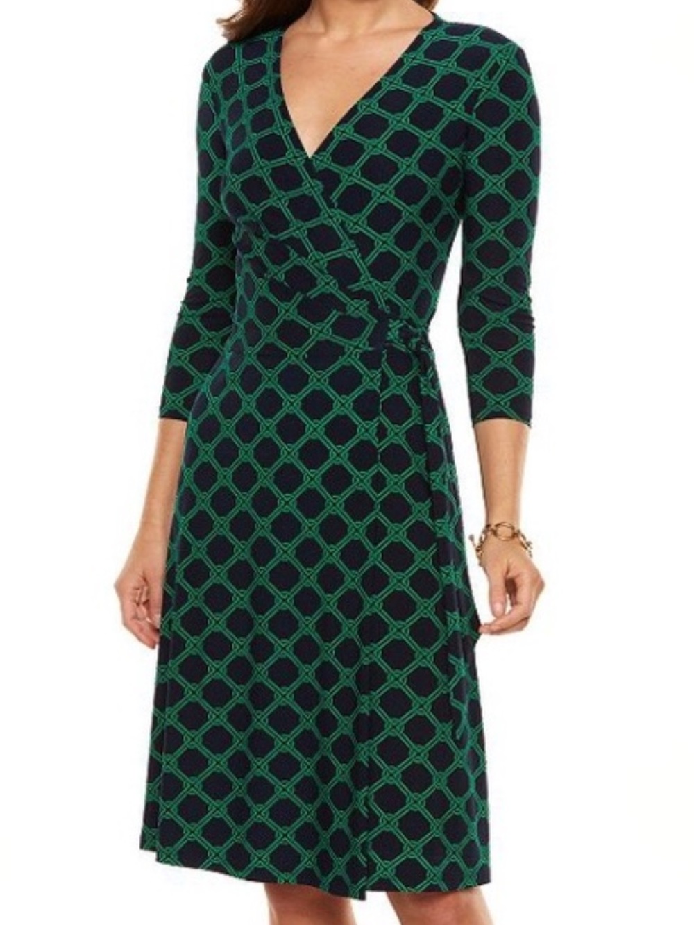 Chaps Green & Navy Wrap Jersey Midi Dress